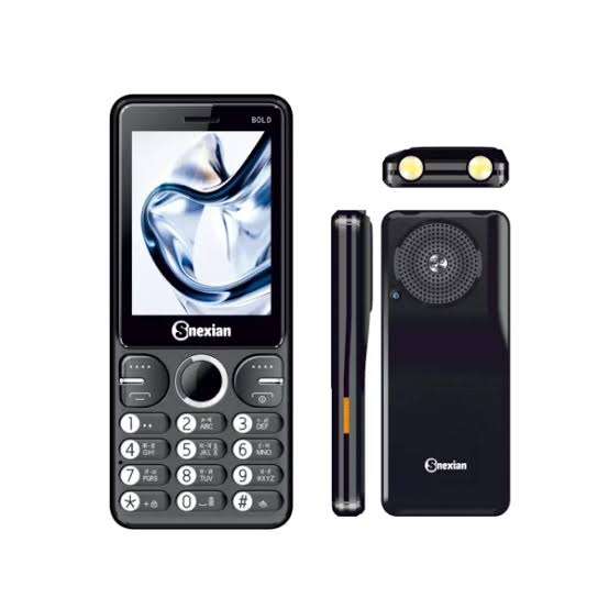 Snexian Bold 40K black feature phone front side and back view