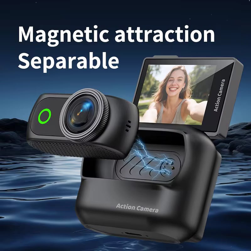 Magnetic Separable Action Camera with Flip Screen
