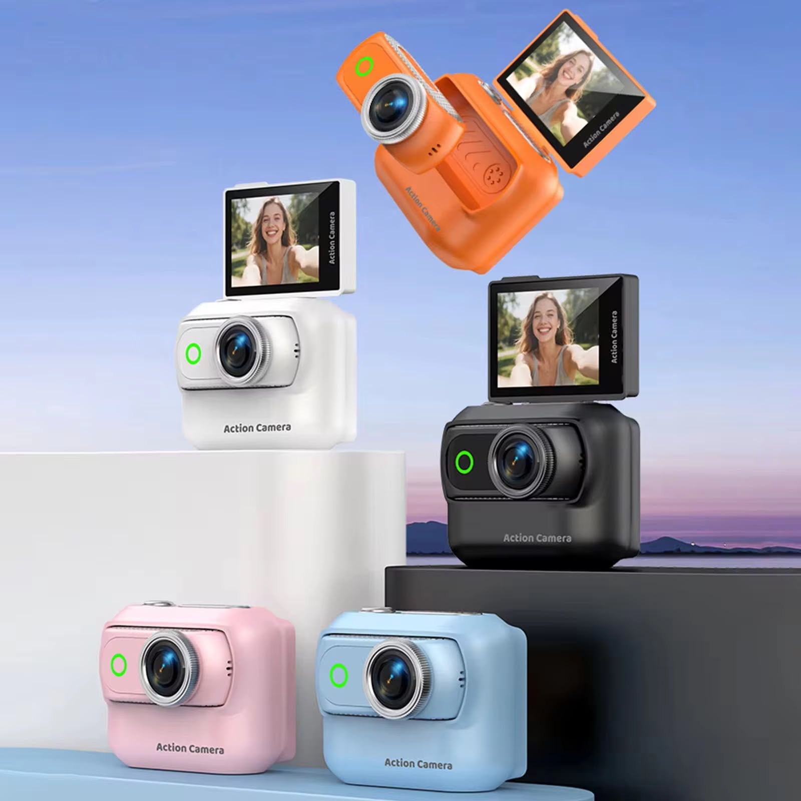 Magnetic Separable Action Camera with Flip Screen