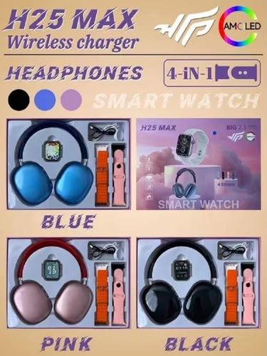 H25 MAX 4-in-1 Smart Watch + Wireless Headphones Combo
