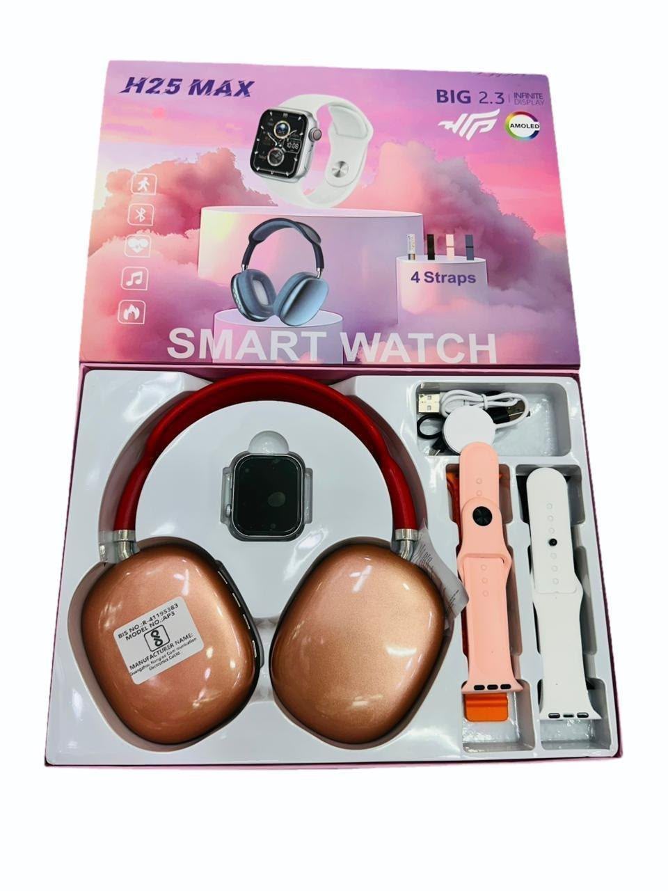 H25 MAX 4-in-1 Smart Watch + Wireless Headphones Combo