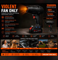 Violent Fan Only 35000PA 48V cordless blower with specifications