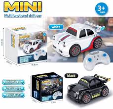 Mini multifunctional drift RC car in white and black with remote controller and box