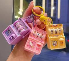 Mini Jackpot Slot Machine Keychain - Purple Pink Yellow