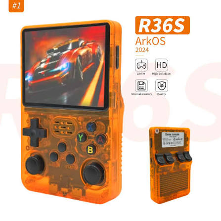 R36S transparent purple handheld game console arcade mode